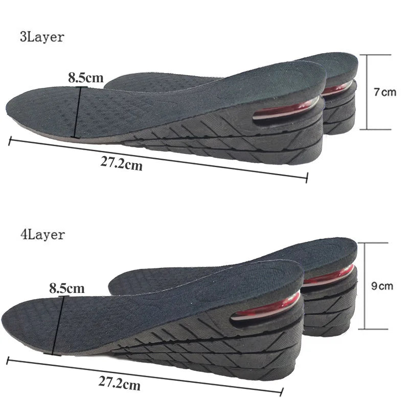 3-9cm Height Increase Insole With Air Cushion Height Lift Taller Support Absorbant Foot Pad Adjustable Cut Shoe Heel Insert