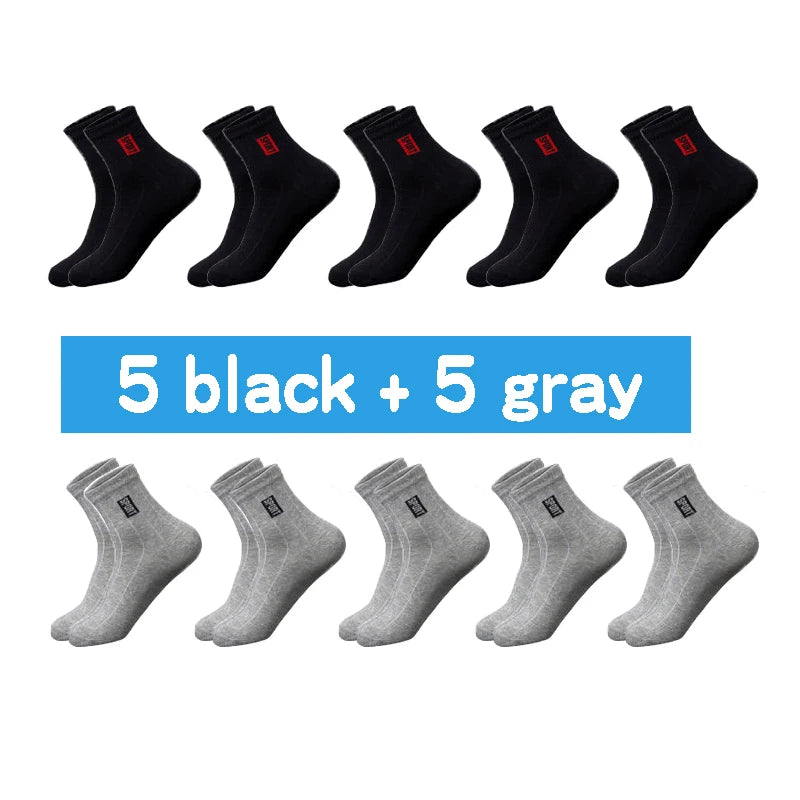 20Pcs=10Pairs High Quality Men Socks Cotton Breathable Sweat-Absorbent Middle Tuble Black Socks Deodorant Business Men Gift Sock