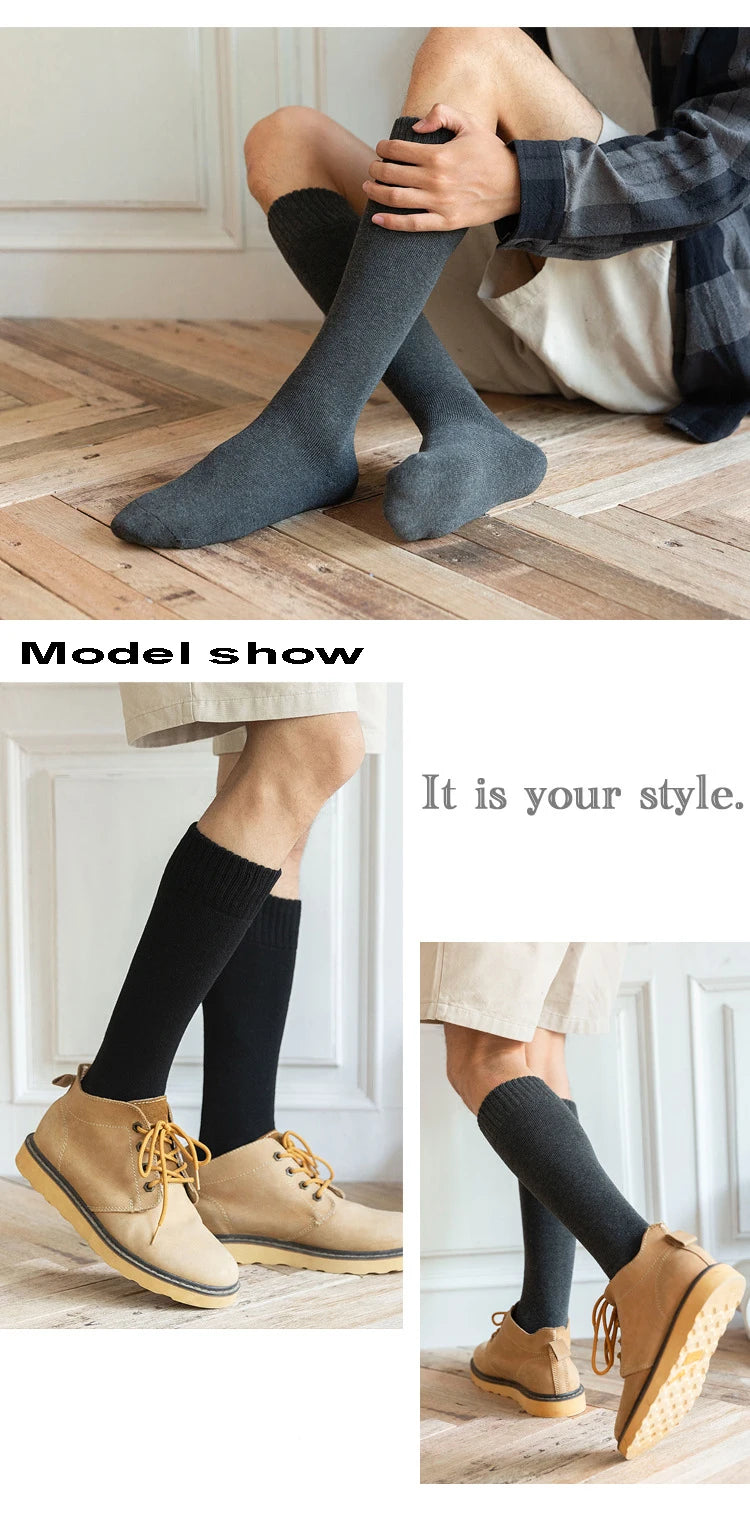 6PCS=3Pairs Men's Winter Compression Stocking Warm Hot Knee High Long Leg Terry Socks Warm Thicken Cover Calf Socks Size 38-44