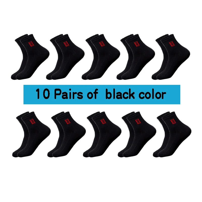 20Pcs=10Pairs High Quality Men Socks Cotton Breathable Sweat-Absorbent Middle Tuble Black Socks Deodorant Business Men Gift Sock
