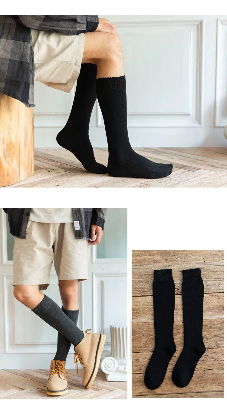 6PCS=3Pairs Men's Winter Compression Stocking Warm Hot Knee High Long Leg Terry Socks Warm Thicken Cover Calf Socks Size 38-44