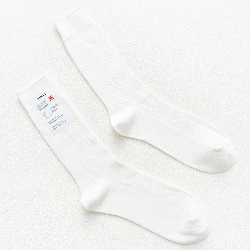 CHAOZHU Japanese Double Needles Cotton Knitting Rib Thin Business Cotton Long Men's Socks Stretch Casual Daily Basic Brand Socks