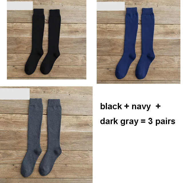 6PCS=3Pairs Men's Winter Compression Stocking Warm Hot Knee High Long Leg Terry Socks Warm Thicken Cover Calf Socks Size 38-44