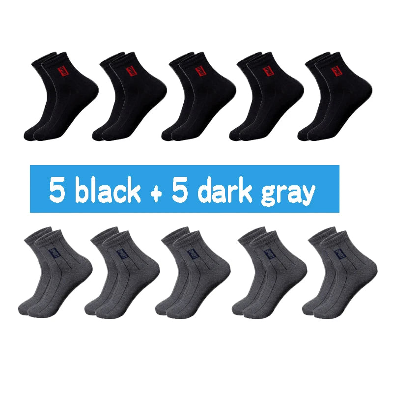 20Pcs=10Pairs High Quality Men Socks Cotton Breathable Sweat-Absorbent Middle Tuble Black Socks Deodorant Business Men Gift Sock