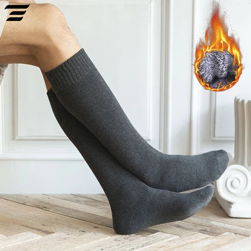 6PCS=3Pairs Men's Winter Compression Stocking Warm Hot Knee High Long Leg Terry Socks Warm Thicken Cover Calf Socks Size 38-44