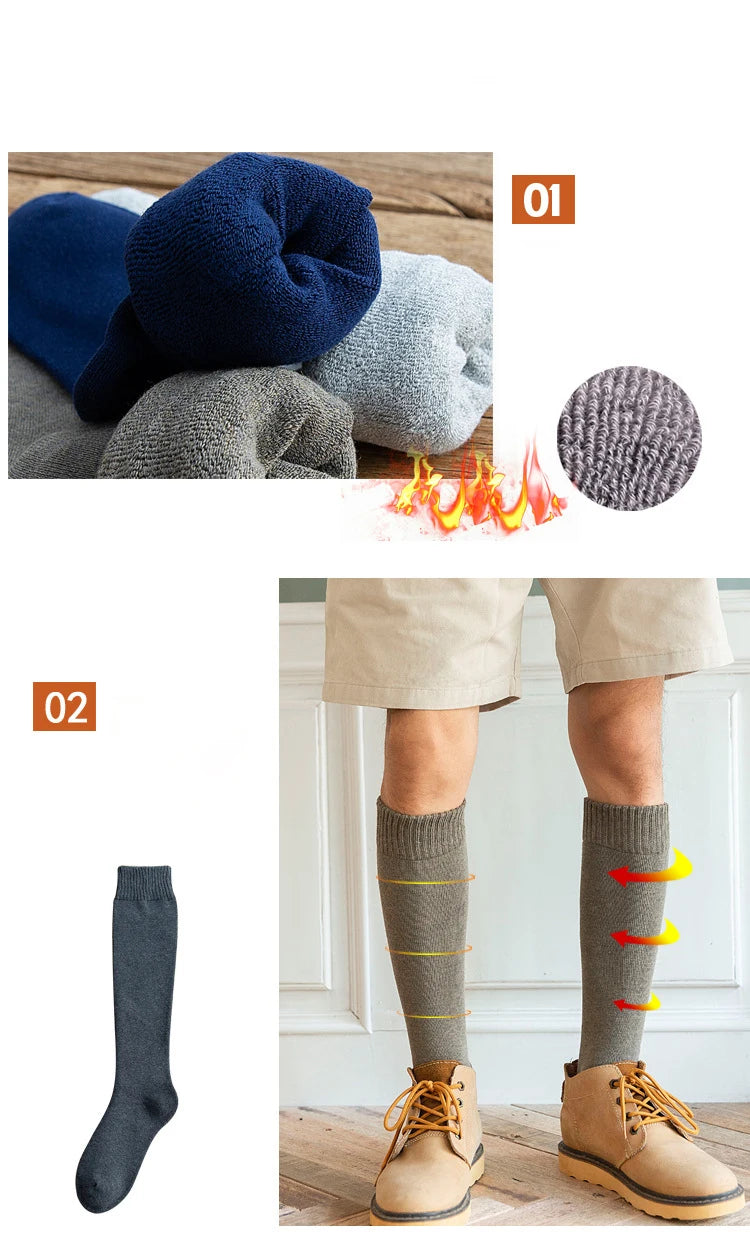 6PCS=3Pairs Men's Winter Compression Stocking Warm Hot Knee High Long Leg Terry Socks Warm Thicken Cover Calf Socks Size 38-44