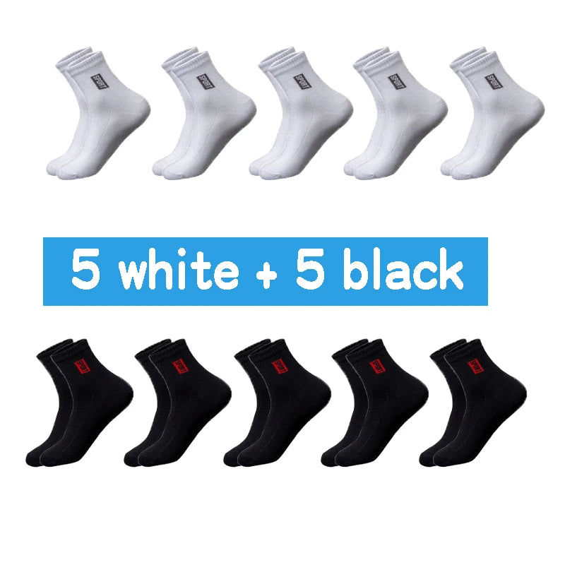 20Pcs=10Pairs High Quality Men Socks Cotton Breathable Sweat-Absorbent Middle Tuble Black Socks Deodorant Business Men Gift Sock