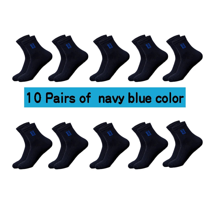 20Pcs=10Pairs High Quality Men Socks Cotton Breathable Sweat-Absorbent Middle Tuble Black Socks Deodorant Business Men Gift Sock