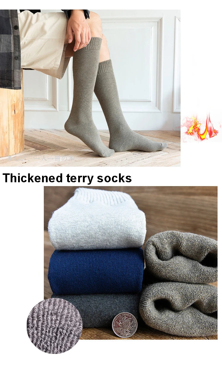 6PCS=3Pairs Men's Winter Compression Stocking Warm Hot Knee High Long Leg Terry Socks Warm Thicken Cover Calf Socks Size 38-44