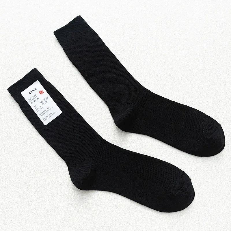 CHAOZHU Japanese Double Needles Cotton Knitting Rib Thin Business Cotton Long Men's Socks Stretch Casual Daily Basic Brand Socks