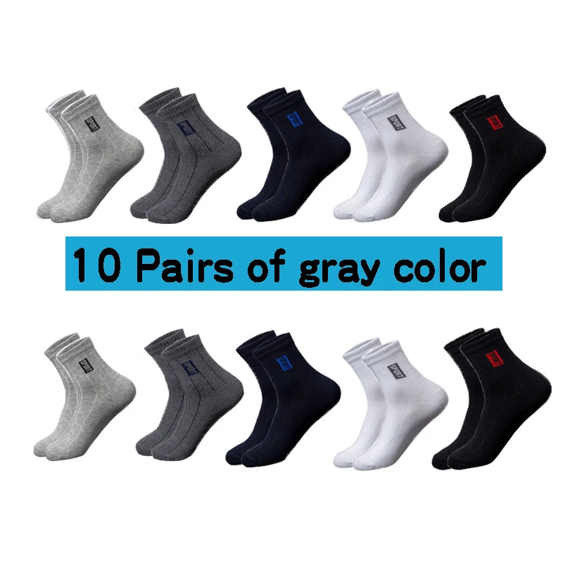 20Pcs=10Pairs High Quality Men Socks Cotton Breathable Sweat-Absorbent Middle Tuble Black Socks Deodorant Business Men Gift Sock