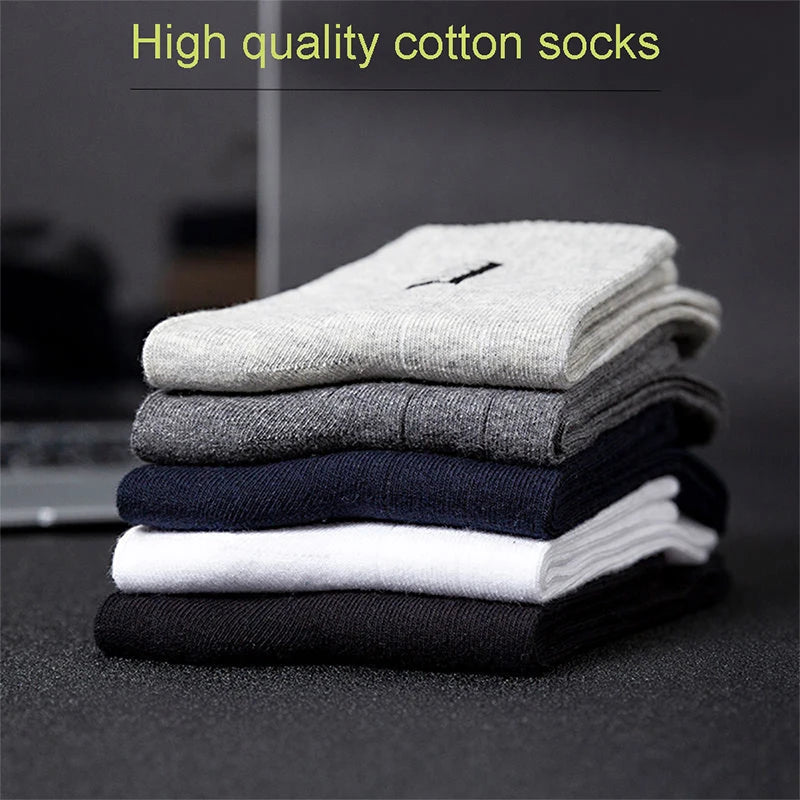 20Pcs=10Pairs High Quality Men Socks Cotton Breathable Sweat-Absorbent Middle Tuble Black Socks Deodorant Business Men Gift Sock