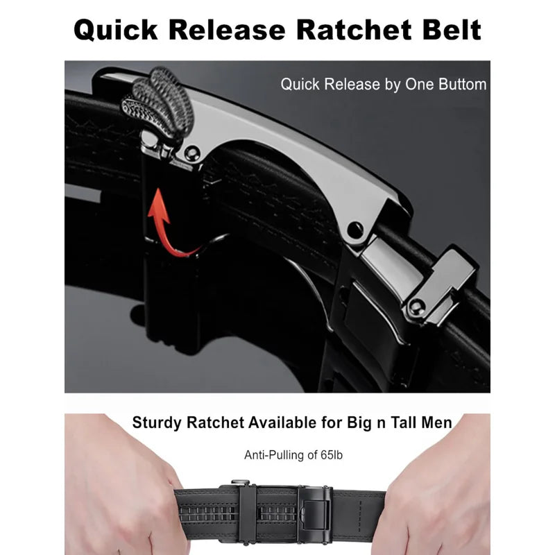 High Quality Genuine Leather Casual Belt Men, Adjustable Automatic Buckle Belts, Black/Brown Cuttable Ratchet Belt for men