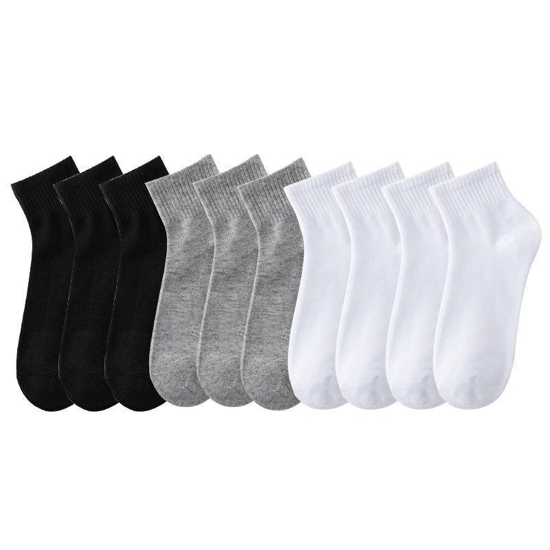 10 Pairs/Lot Men's Breathable Socks Solid Color Black White Business Casual Simple Versatile Sports Mesh Short Socks