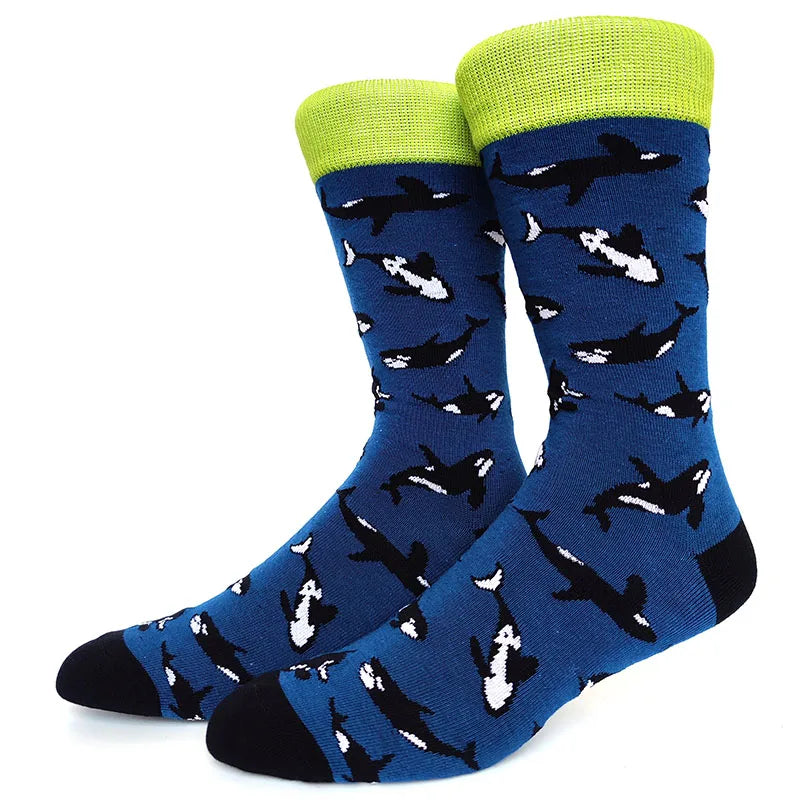 58 Style Cartoon Men Socks Fish bird parrot shark Theme Cotton Novelty Funny Hip Hop Trend Street Long Socks