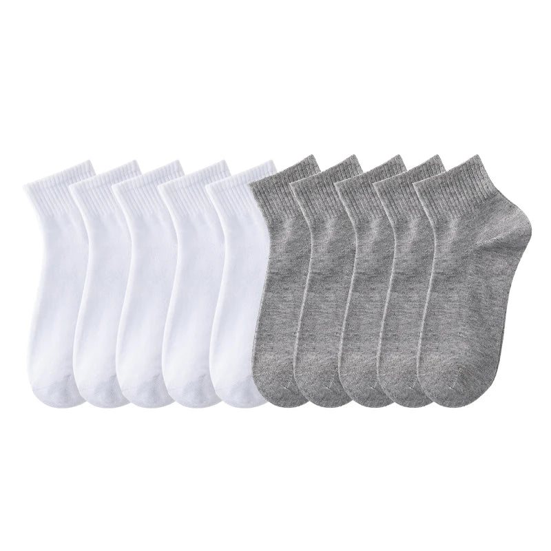 10 Pairs/Lot Men's Breathable Socks Solid Color Black White Business Casual Simple Versatile Sports Mesh Short Socks