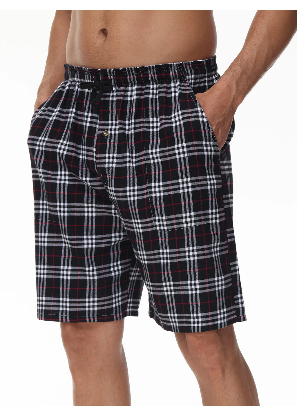 3Pcs Men's 100% Cotton Underwear Boxers Shorts Suit, Plaid Pajama Sleeping Bottoms Pants Suit, Elastic Waist Shorts Homewear