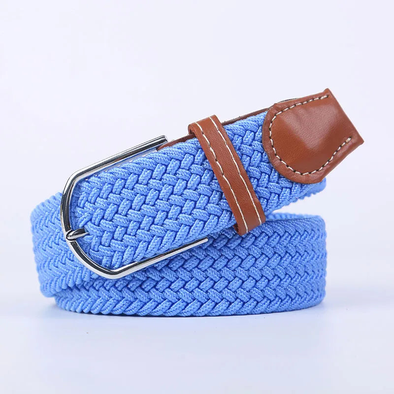 Blue Black Female Casual Knitted Pin Buckle Men Belt Woven Canvas Elastic Expandable Braided Stretch Belts Women Jeans 60colors