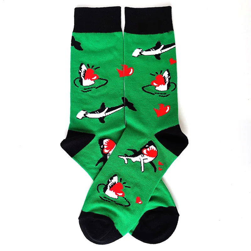 58 Style Cartoon Men Socks Fish bird parrot shark Theme Cotton Novelty Funny Hip Hop Trend Street Long Socks
