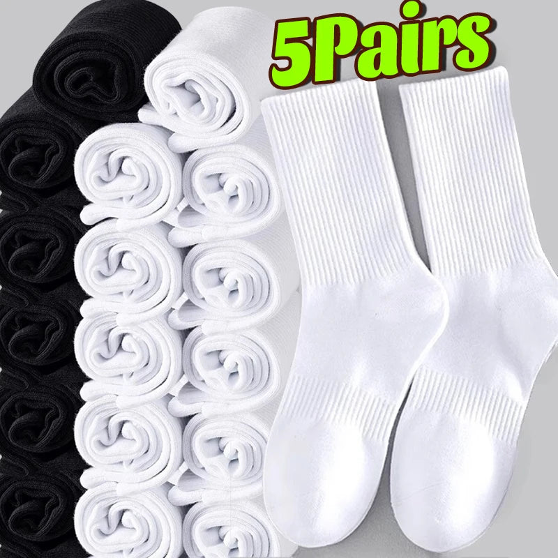 Cotton Sports Socks Unisex Soft Comfortable Breathable Casual Socks Black White Mid Tube Solid Color for Men Women Classic Socks