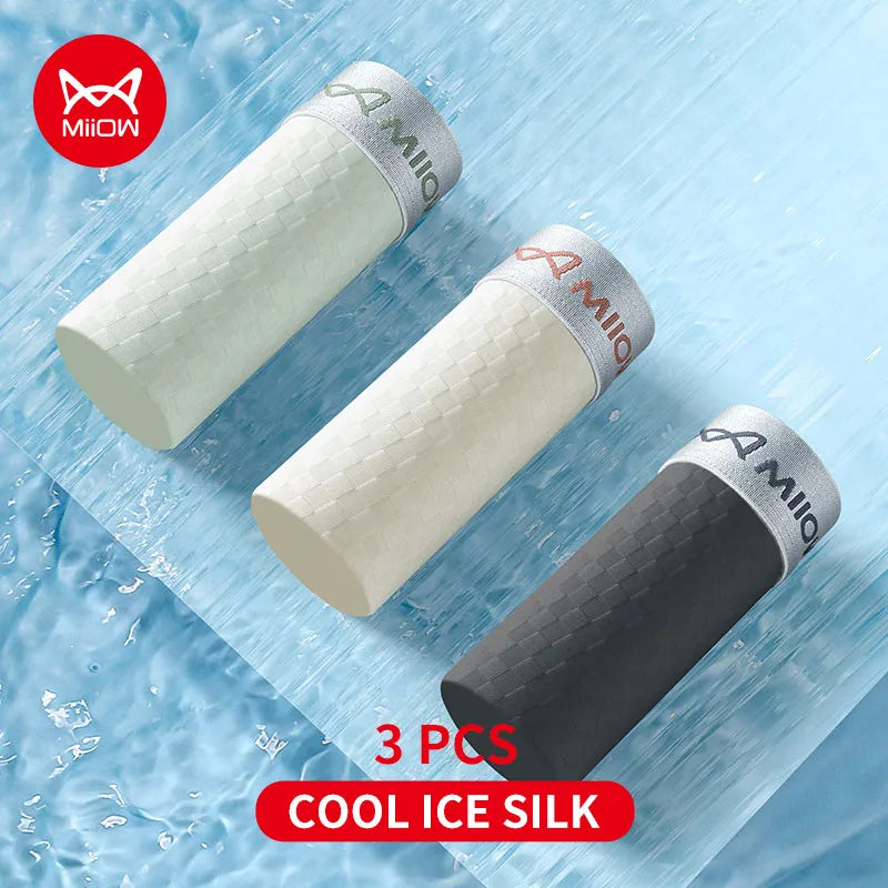 MiiOW 3Pcs Ice Silk Men Panties Mesh Breathable Mens Underpants 10A Antibacterial Crotch Men's Underwear Boxers Man Boxer Briefs