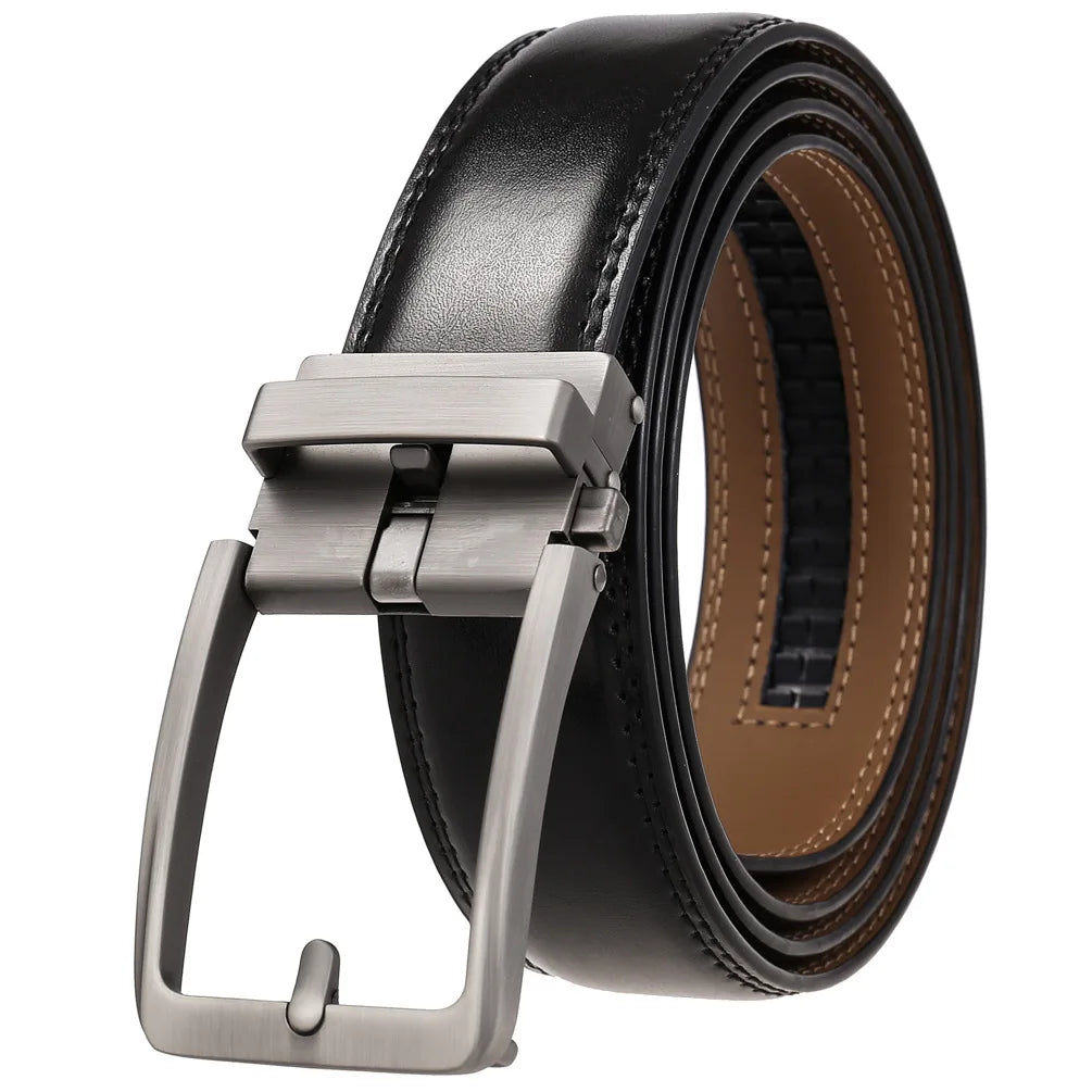 Click Belts for Men Luxury Brand Designer Fashion Automatic Buckle Genuine Leather Men's Belt Male Jeans Waist Strap Blue 3.5 cm