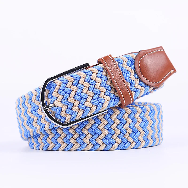 Blue Black Female Casual Knitted Pin Buckle Men Belt Woven Canvas Elastic Expandable Braided Stretch Belts Women Jeans 60colors