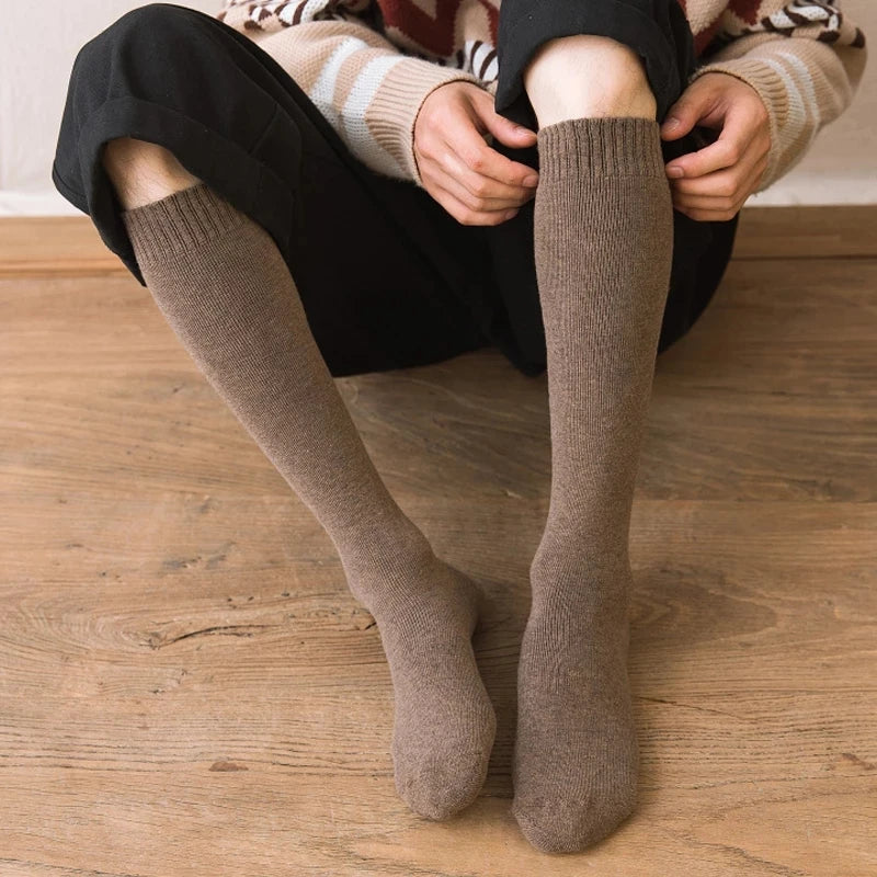 6PCS=3Pairs Men's Winter Compression Stocking Warm Hot Knee High Long Leg Terry Socks Warm Thicken Cover Calf Socks Size 38-44