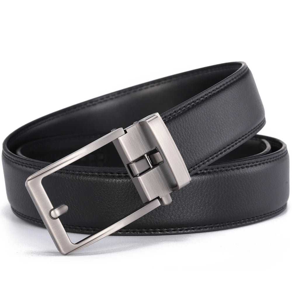 Click Belts for Men Luxury Brand Designer Fashion Automatic Buckle Genuine Leather Men's Belt Male Jeans Waist Strap Blue 3.5 cm