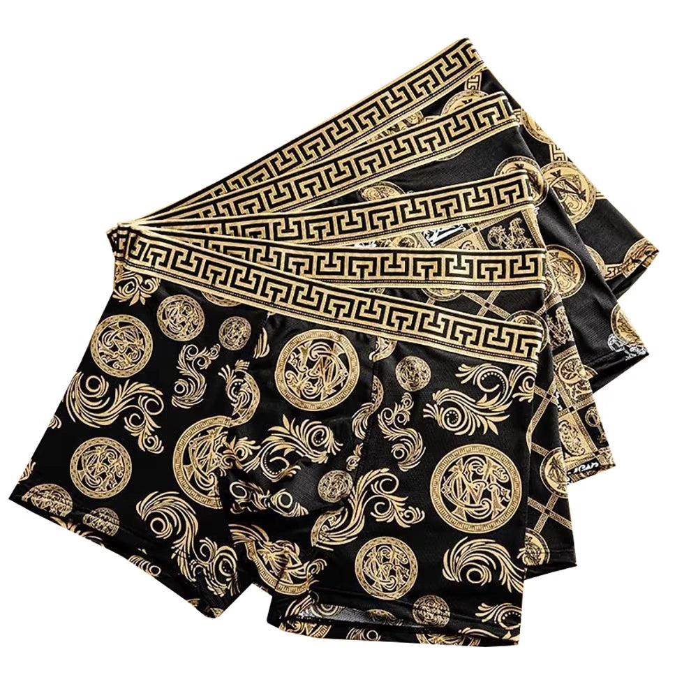 4Pcs/Set Men's Underwear Elastic Boxer Shorts Comfortable Breathable Print Men Underpant Sexy Boys Thin Flat Corner Panties