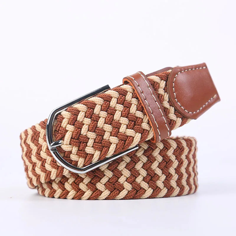 Blue Black Female Casual Knitted Pin Buckle Men Belt Woven Canvas Elastic Expandable Braided Stretch Belts Women Jeans 60colors