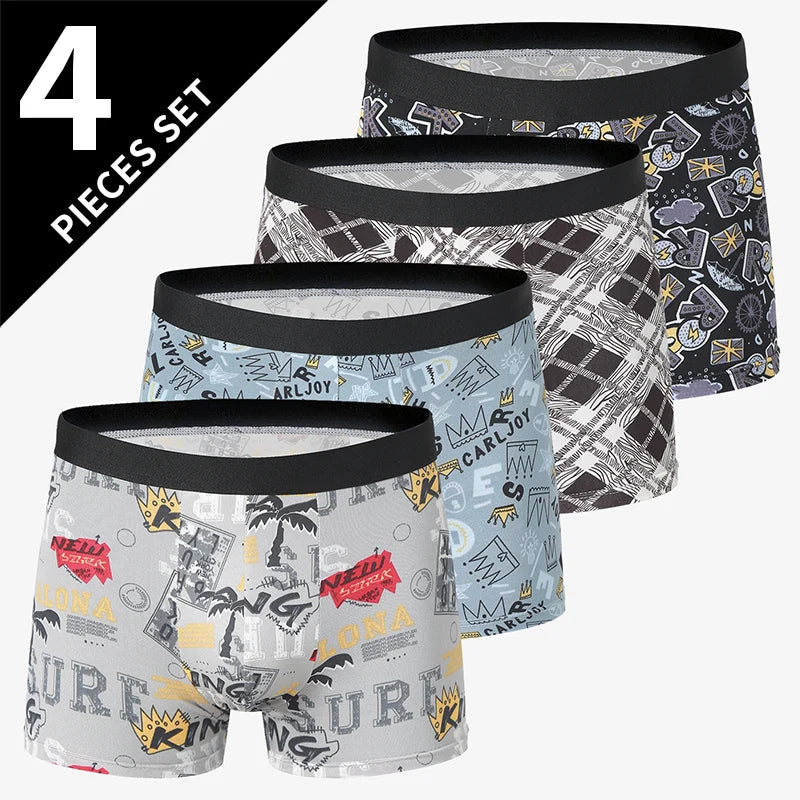 4/10 Pack Europe Plus Size Men's Fashion Printed Underwear Joker Boyshort Comfortable Elastic Waist Shorts Parent-child Pants