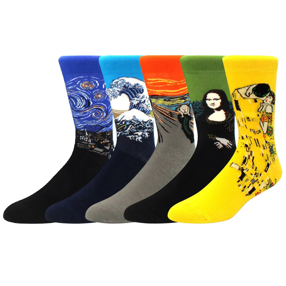 5 Pairs Men Middle Tube Socks Fun Casual Business Socks Colorful Halloween Animal Vintage Happy Woman Cotton Socks