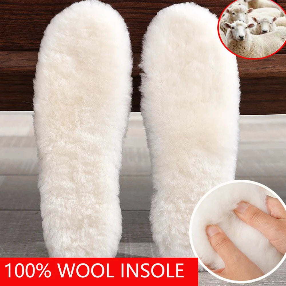 Genuine Sheepskin Fleece Insoles Men Women Winter Thick Cashmere Thermal Real Wool Insoles for Shoes Inner Soles for Snow Boots