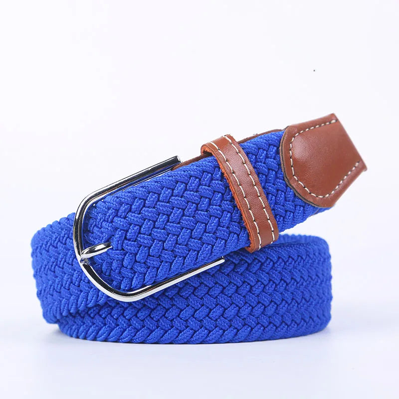 Blue Black Female Casual Knitted Pin Buckle Men Belt Woven Canvas Elastic Expandable Braided Stretch Belts Women Jeans 60colors
