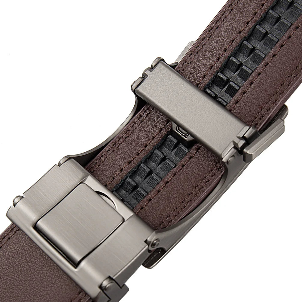 Men's Automatic Belt Genuine Leather Adjustable Buckle Belt Black/Brown Gear-Style Belt High-Quality Business Casual Men's Belt