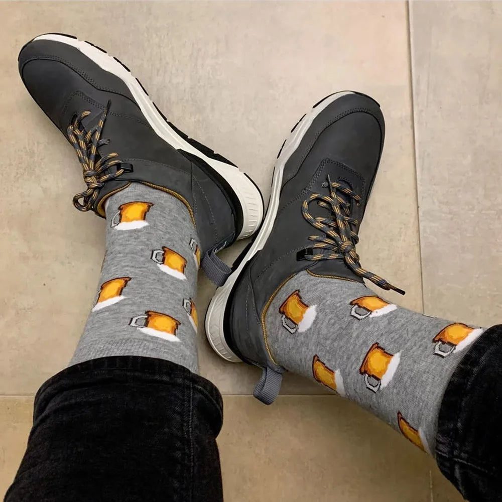 5 Pairs Men Middle Tube Socks Fun Casual Business Socks Colorful Halloween Animal Vintage Happy Woman Cotton Socks