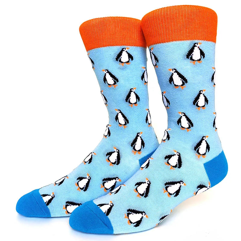 58 Style Cartoon Men Socks Fish bird parrot shark Theme Cotton Novelty Funny Hip Hop Trend Street Long Socks