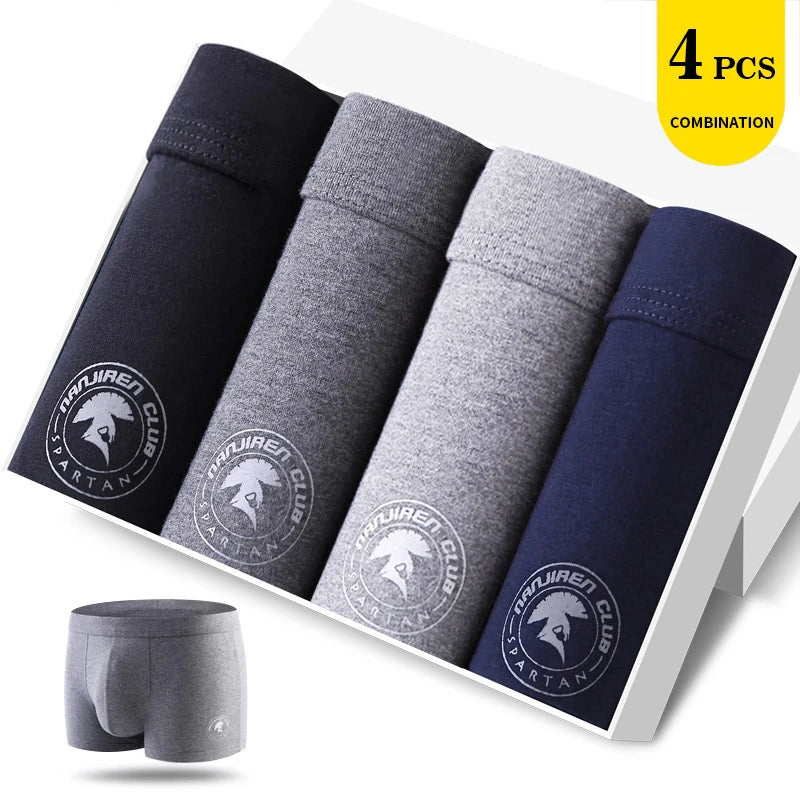 4pcs Men's Panties Sexy Shorts Cotton Underwear Male Breathable Boxers Solid Boxershorts Brand Underpants