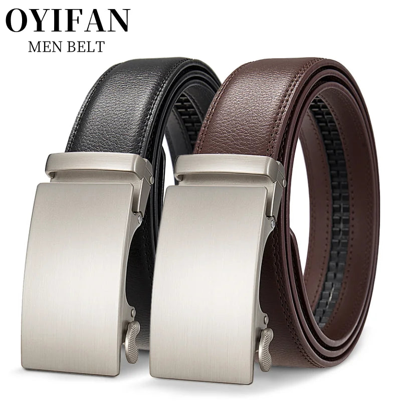 High Quality Genuine Leather Casual Belt Men, Adjustable Automatic Buckle Belts, Black/Brown Cuttable Ratchet Belt for men