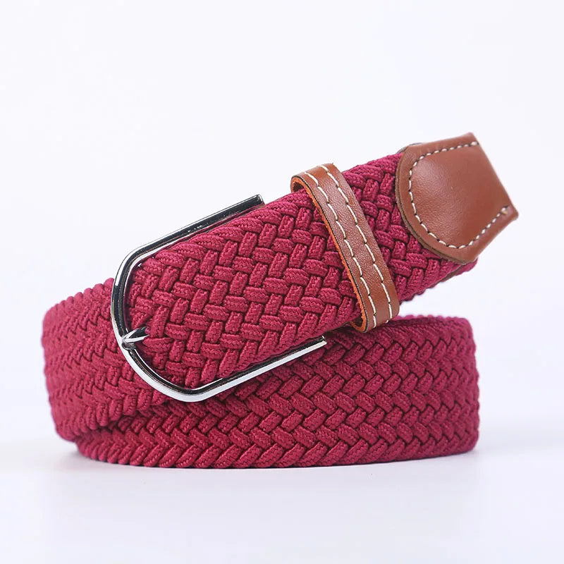 Blue Black Female Casual Knitted Pin Buckle Men Belt Woven Canvas Elastic Expandable Braided Stretch Belts Women Jeans 60colors