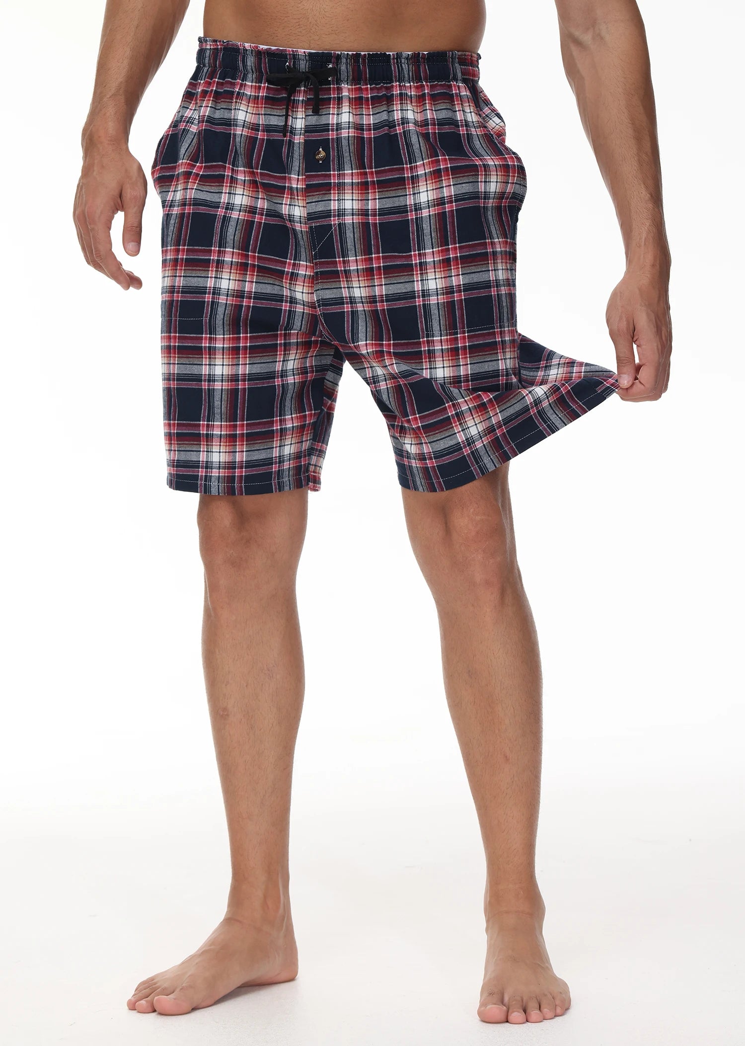 3Pcs Men's 100% Cotton Underwear Boxers Shorts Suit, Plaid Pajama Sleeping Bottoms Pants Suit, Elastic Waist Shorts Homewear