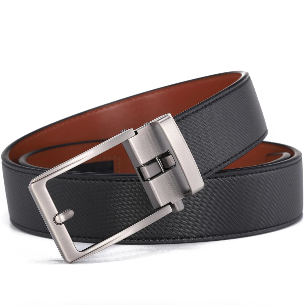 Click Belts for Men Luxury Brand Designer Fashion Automatic Buckle Genuine Leather Men's Belt Male Jeans Waist Strap Blue 3.5 cm