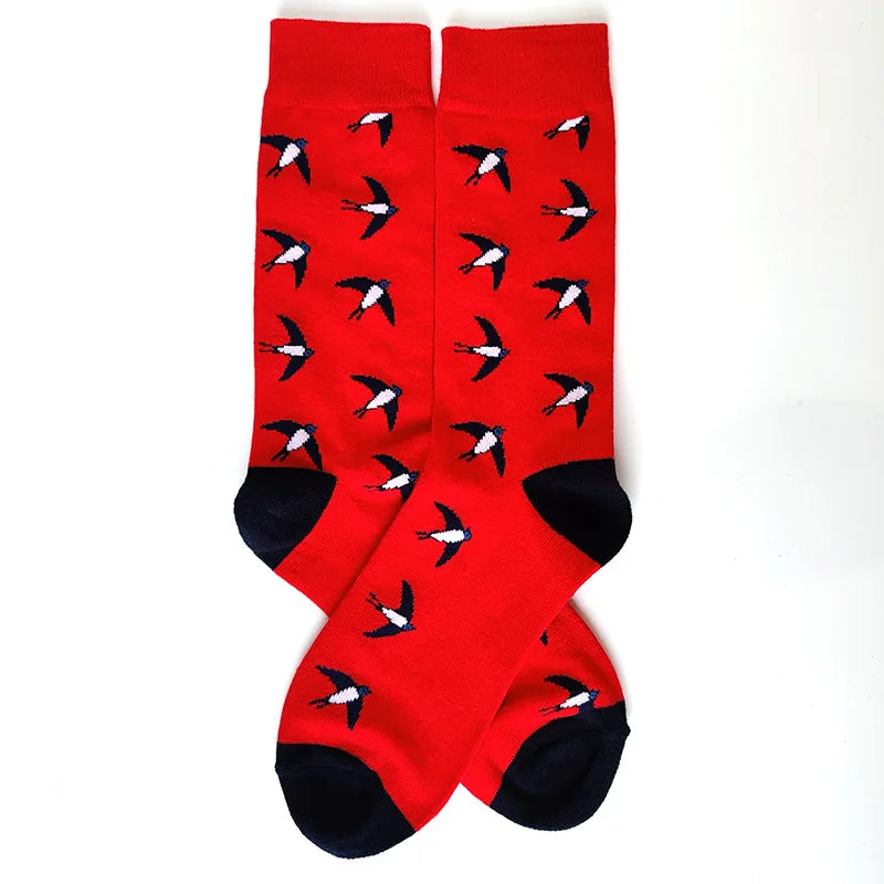 58 Style Cartoon Men Socks Fish bird parrot shark Theme Cotton Novelty Funny Hip Hop Trend Street Long Socks