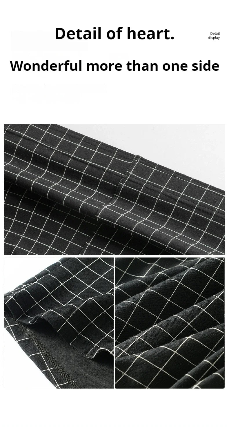 4Pcs Mens Underwear Boxers Shorts Casual Cotton Sleep Underpants Homewear Men Panties Striped Plaid Loose Comfortable Underwear