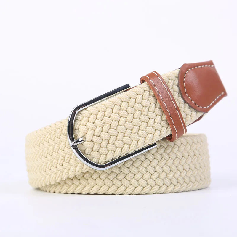 Blue Black Female Casual Knitted Pin Buckle Men Belt Woven Canvas Elastic Expandable Braided Stretch Belts Women Jeans 60colors