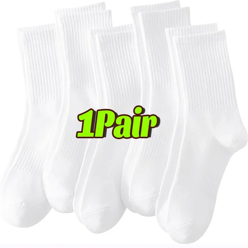 Cotton Sports Socks Unisex Soft Comfortable Breathable Casual Socks Black White Mid Tube Solid Color for Men Women Classic Socks