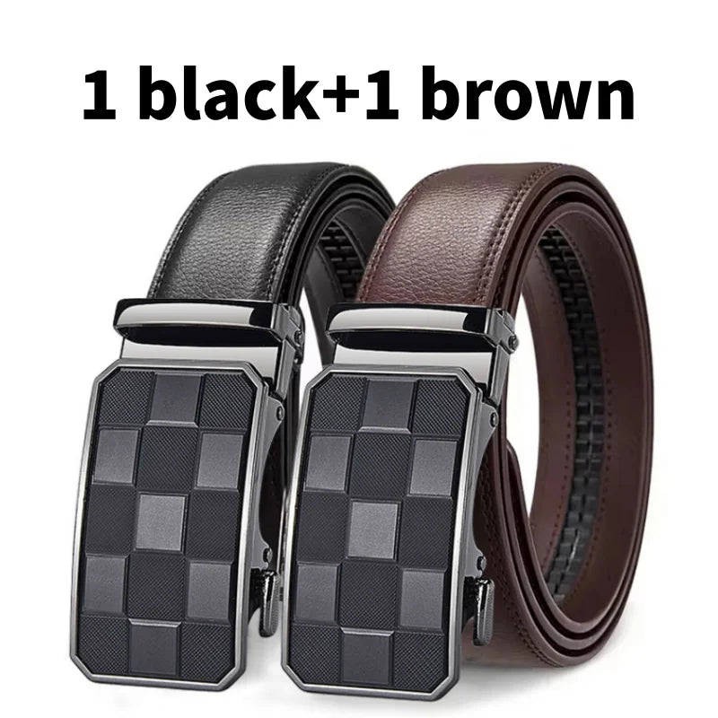 Men's Automatic Belt Genuine Leather Adjustable Buckle Belt Black/Brown Gear-Style Belt High-Quality Business Casual Men's Belt