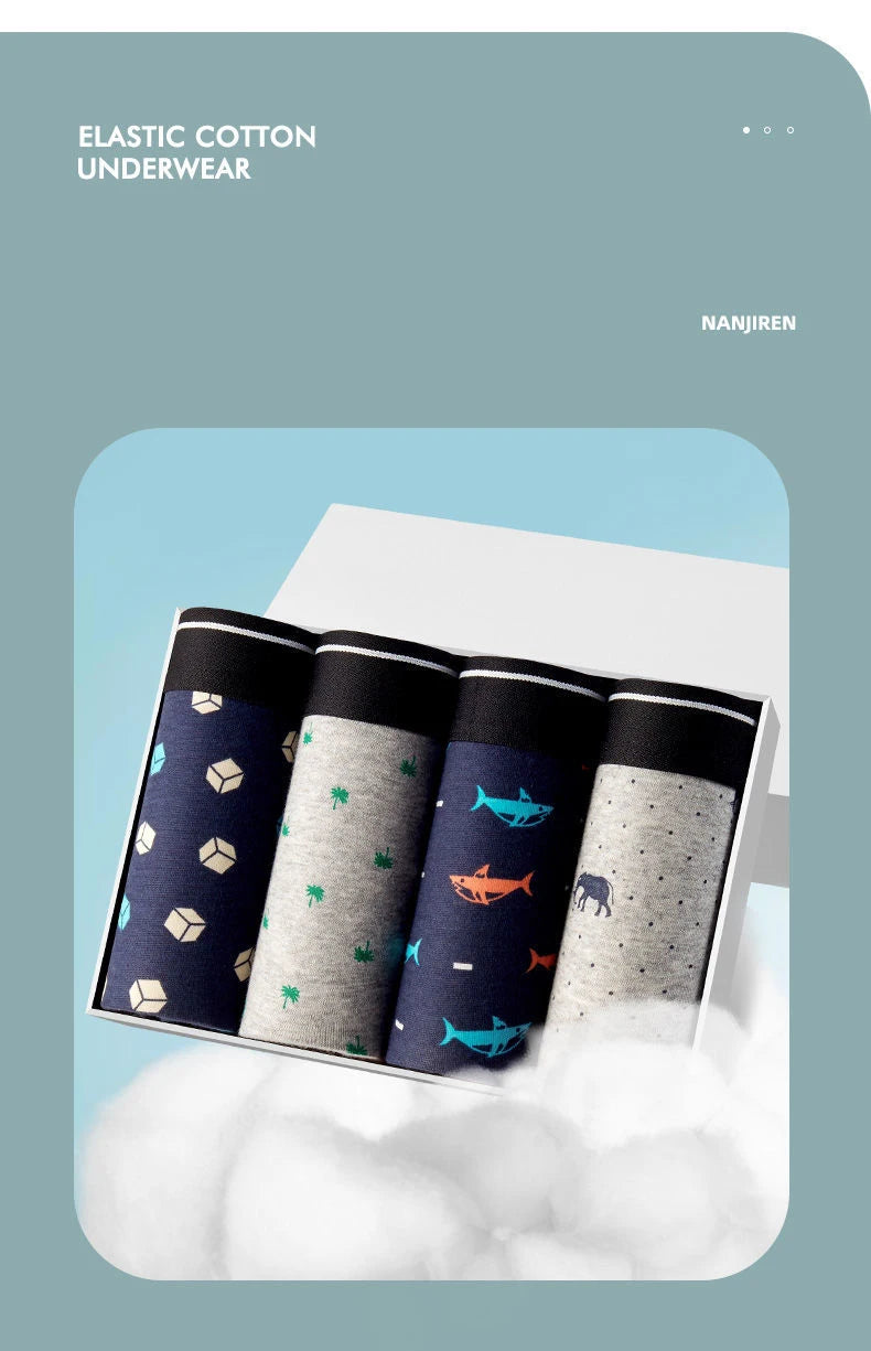 4pcs Men's Panties Sexy Shorts Cotton Underwear Male Breathable Boxers Solid Boxershorts Brand Underpants