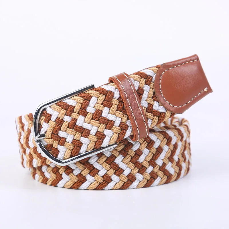 Blue Black Female Casual Knitted Pin Buckle Men Belt Woven Canvas Elastic Expandable Braided Stretch Belts Women Jeans 60colors